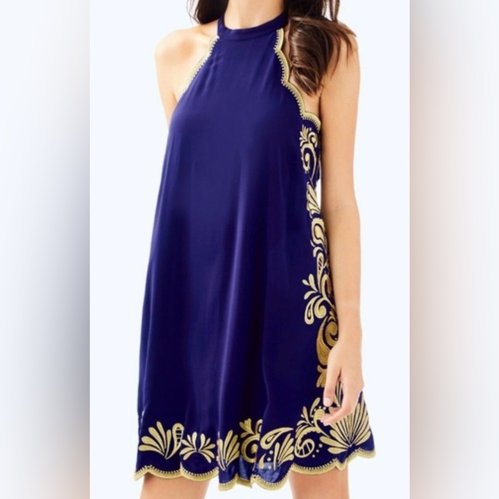 NWT Lilly Pulitzer Quinn Dress True Navy Gypset Swirl Dresss Embroidered Swingy